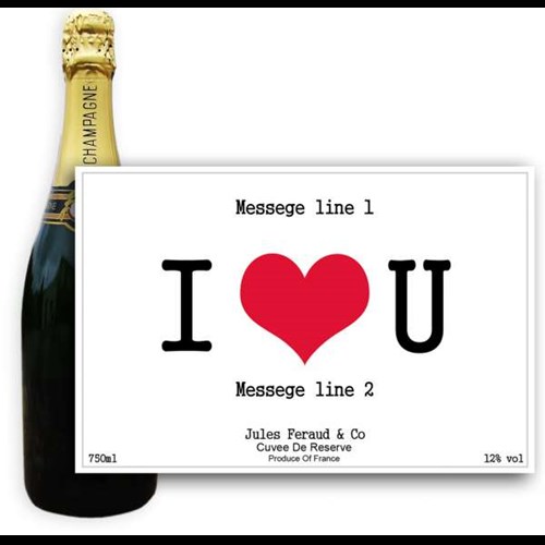 Jules Feraud Brut With Personalised Champagne Label I Love U - Fast Shipping